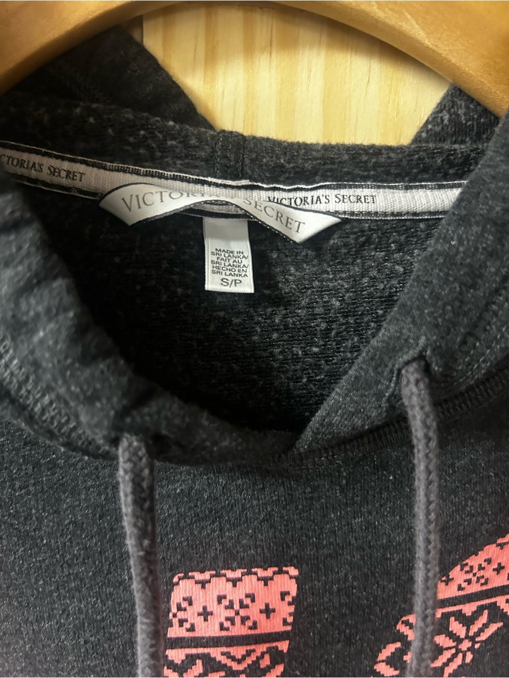 Victoria's Secret Charcoal Hoodie with Pink Patterned Logo - Picture 3 of 3